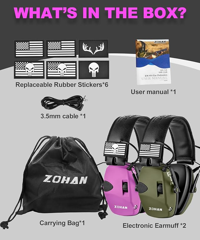 ZOHAN EM054 Electronic Shooting Ear Protection with Sound Amplification, Slim Active Noise Reduction Earmuffs for Gun Range
