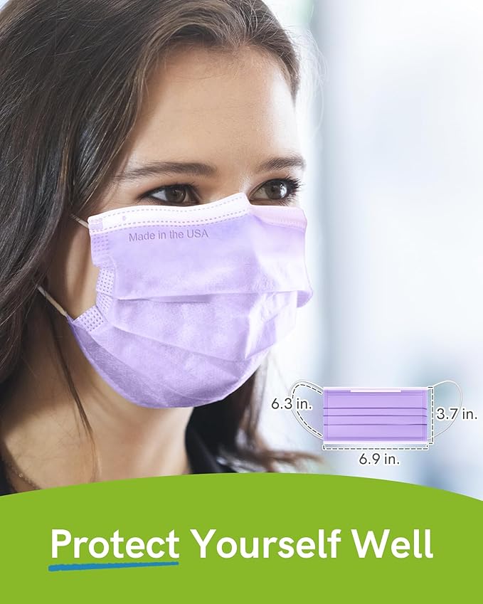 FriCARE Disposable Face Masks, 3-Ply ASTM Level 3 Medical Grade, FSA/HSA Eligible, Breathable & Comfortable for Allergy/Sun Protection, 50 Pack Lavender Mousse