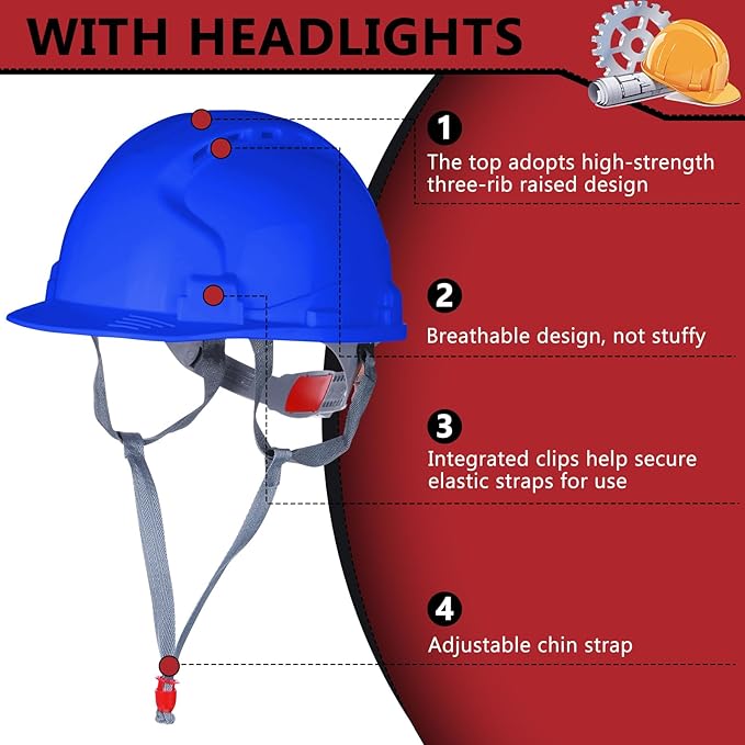 Leumoi 8 Pieces 4 Pt. Suspension Hard Hat Bulk Safety Helmets Adjustable Ratchet Hard Hats with Vents and Cotton Brow Pad ABS Construction Hardhats for Men Work Head Protection Supplies