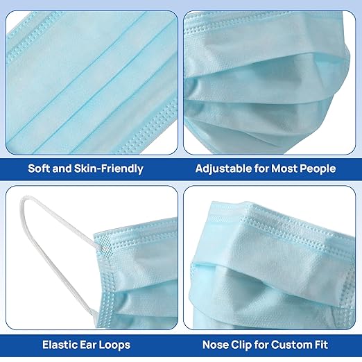 JMU 2000pcs Disposable Face Masks Blue, 3-ply Protection Medical Masks, ASTM Level 1(40 Boxes of 50pcs)