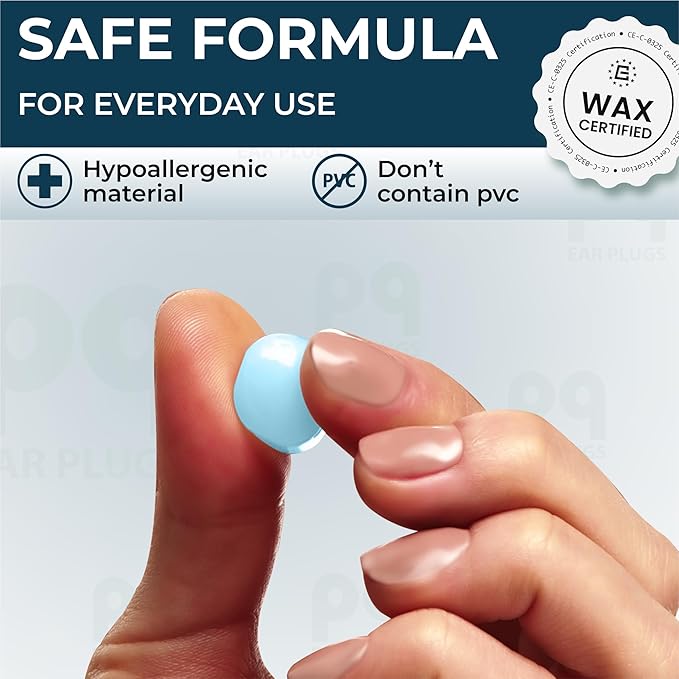 PQ Wax Ear Plugs for Sleeping, Swimming - 54 Noise Cancelling Silicone Gel Wax Earplugs, Ear Protection for Sleep and Swim, Soft Wax Pillows with Sound Blocking Level 32Db, (54 Pillows), Color: Blue