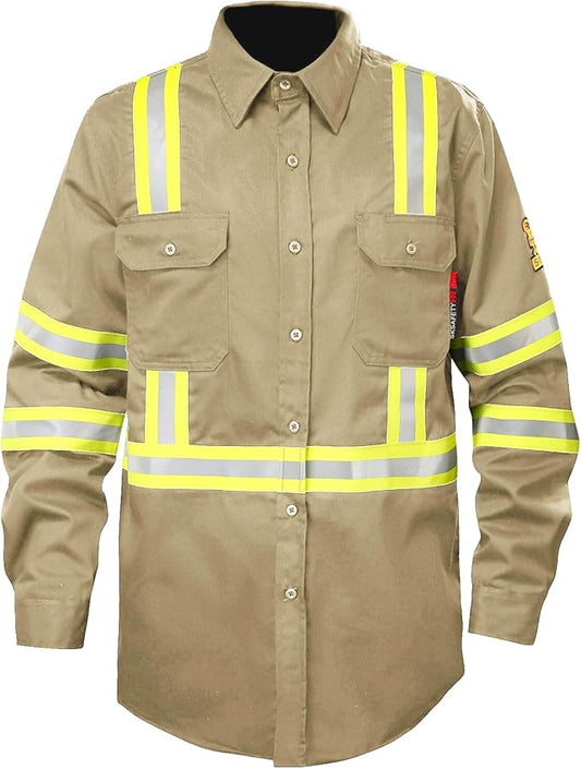 SKSAFETY 7oz FR Shirts for Men, Welding Shirt Hi Vis Flame Resistant 100% Cotton Fire Retardant Longsleeve Shirt CAT2/NFPA