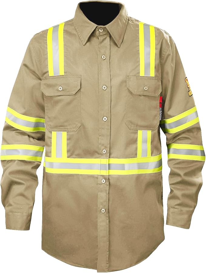 SKSAFETY 7oz FR Shirts for Men, Welding Shirt Hi Vis Flame Resistant 100% Cotton Fire Retardant Longsleeve Shirt CAT2/NFPA