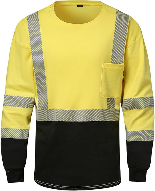 SKSAFETY FR Shirts for Men Long Sleeve, Welding Shirt 6oz Lightweight High Vis Fire Resistant Flame Retardant Shirt CAT2