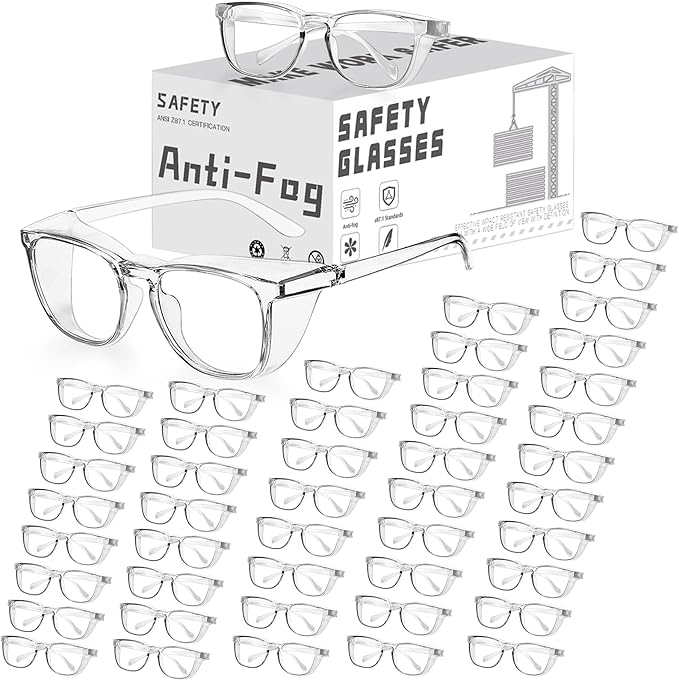 RTBOFY Ansi Z87.1 Clear Safety Glasses With Side Shields Anti Fog Scratch Resistant Stylish Eye Protection For Men