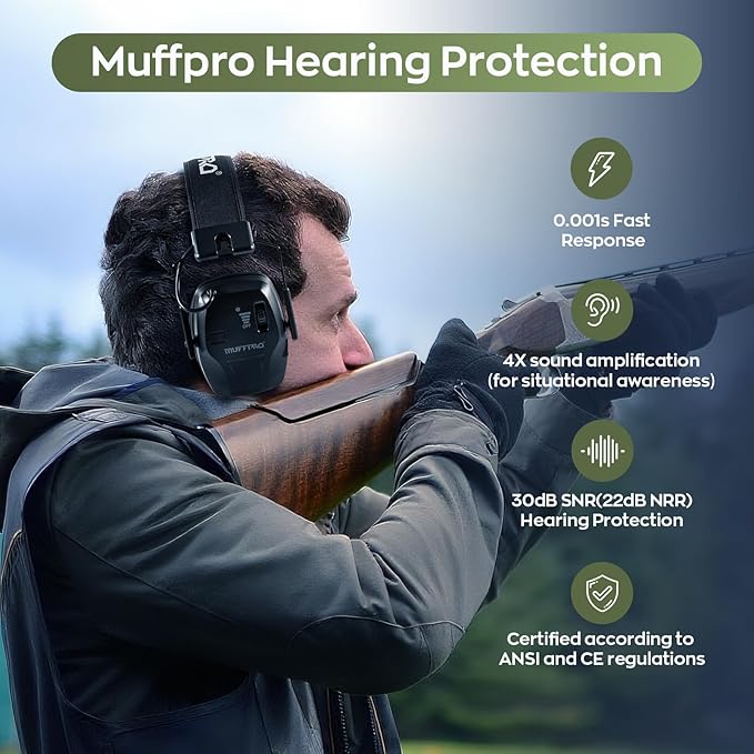 Rechargeable Shooting Ear Protection with Sound Amplification Electronic Earmuffs for Noise Reduction