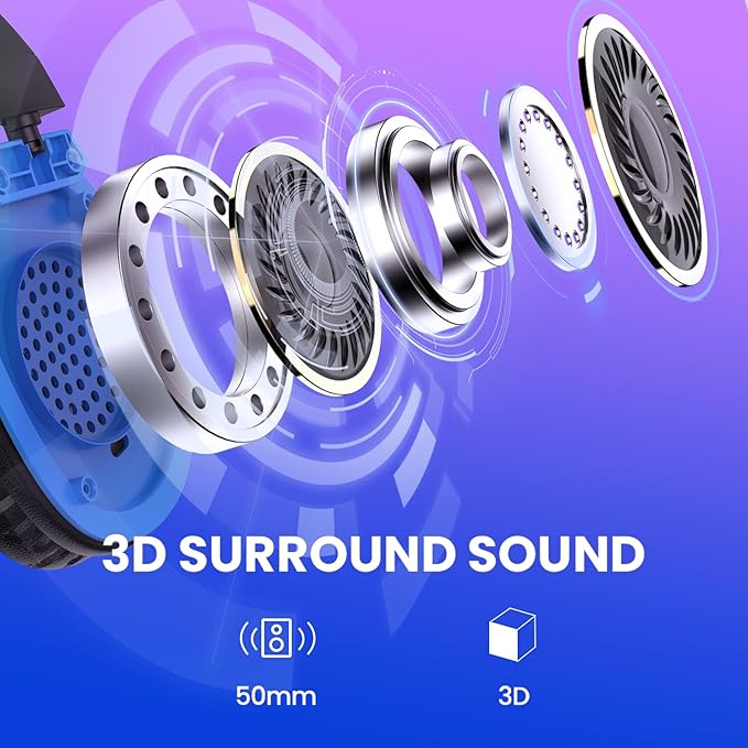 Wireless Gaming Headset with Noise Canceling Microphone for PS5, PC, PS4, 2.4G/Bluetooth Gaming Headphones with USB and Type-c Connector, Wired Mode for Controller - Blue and Red