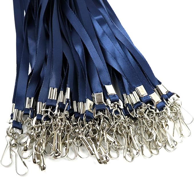 Navy Blue Lanyards 100 Pcs Lanyard for Id Badges Flat Lanyard with Badge Clip with J-Hook (Navy Blue)