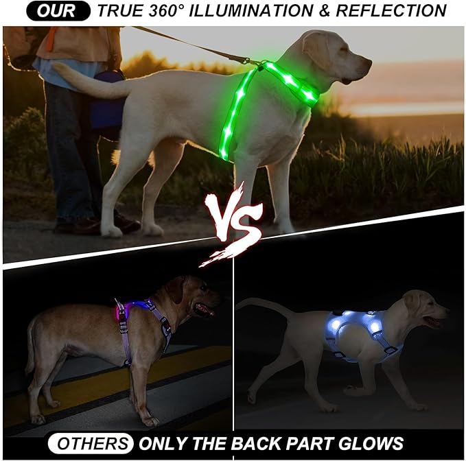 LED Light Up Dog Vest Harness Rechargeable, Soft Padded, Adjustable & Reflective Lighted Dog Harness Waterproof, Glow Dark Dog Light Harness for Camping Night Safety Walking, Pink Extra Large