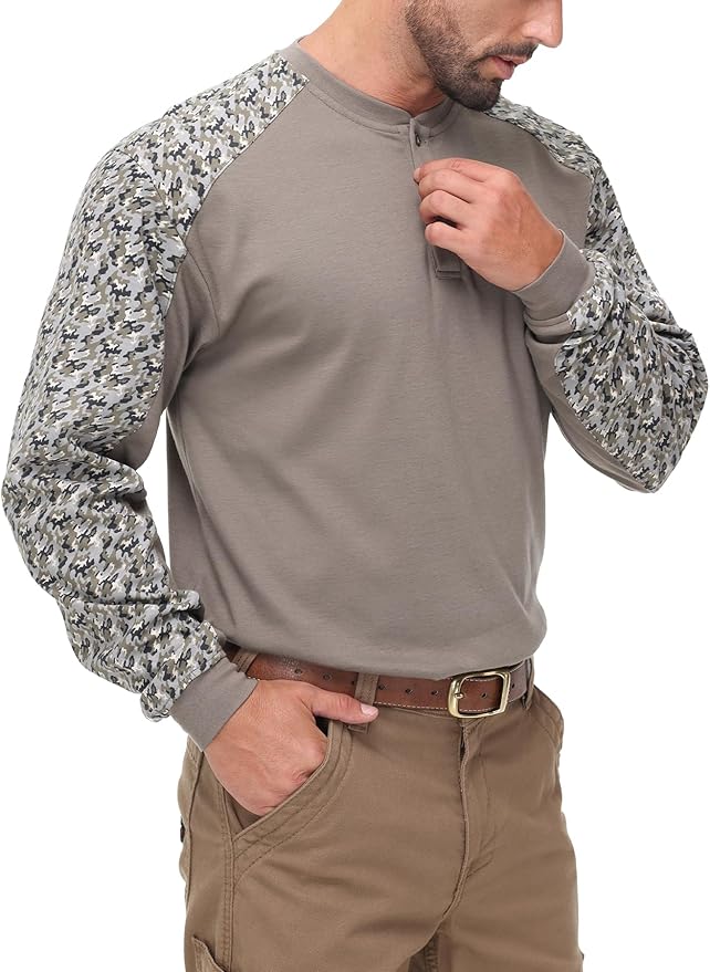 Men's Green Large Regular Fit 5.5oz 100% Cotton Long Sleeve FR Shirt for Work & Outdoor Activities