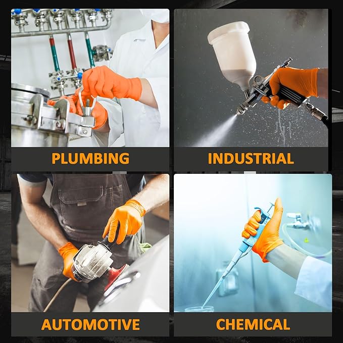 Heavy Duty Nitrile Gloves, 10-mil Thick, Diamond Texture, Powder and Latex Free, Set of 100