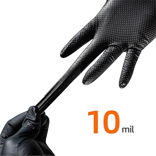 10mil Nitrile-Gloves Disposable-Black Chemical-Resistant Rubber - Mechanic Gloves Heavy Duty, Latex Free, Diamond Grip (1000, xlarge)