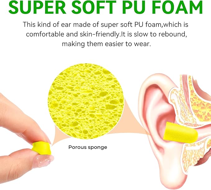 60Pairs Foam Earplugs, 38dB Noise Reduction Ear Plugs, Hearing Protection EarPlugs for Sleeping Noise Cancelling,Shooting Range, Work
