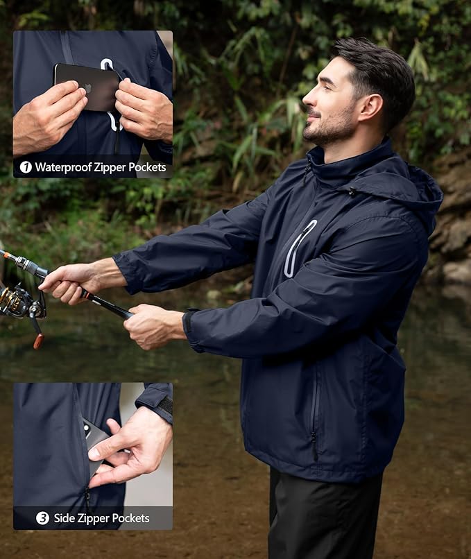 SWISSWELL Men's Waterproof Golf Rain Suit Rain Gear Jacket and Pant Outdoor Lightweight Hooded Raincoat