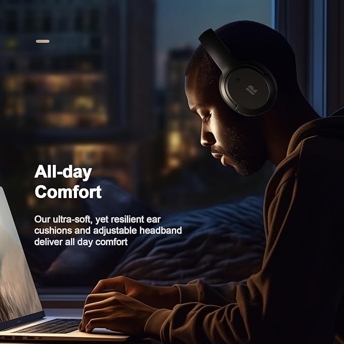Bluetooth Headphones, Hybrid Active Noise Cancelling Wireless Headphones Over Ear with Microphone, Up to 140H Playtime, Transparency Mode, Deep Bass, Clear Calls, Comfort fit for Travel, Home Office