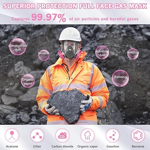 Full Face Respirator Mask with 60925 Filters - Reusable Full Face Gas Masks Survival Nuclear and Chemical,Ideal for Paint, Dust, Spraying, Chemicals, Epoxy Resin, Polishing, Sanding, Cutting