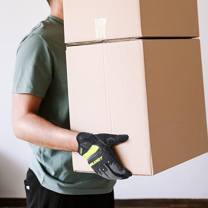 HANDLANDY Mens Work Gloves Touch screen, Utility Mechanic Gloves, Flexible Breathable Fit- Padded Knuckles & Palm