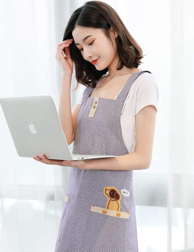 NEWGEM Cotton Kitchen Cooking Apron for Women with Pocket Bib Smock for Restaurant Chef