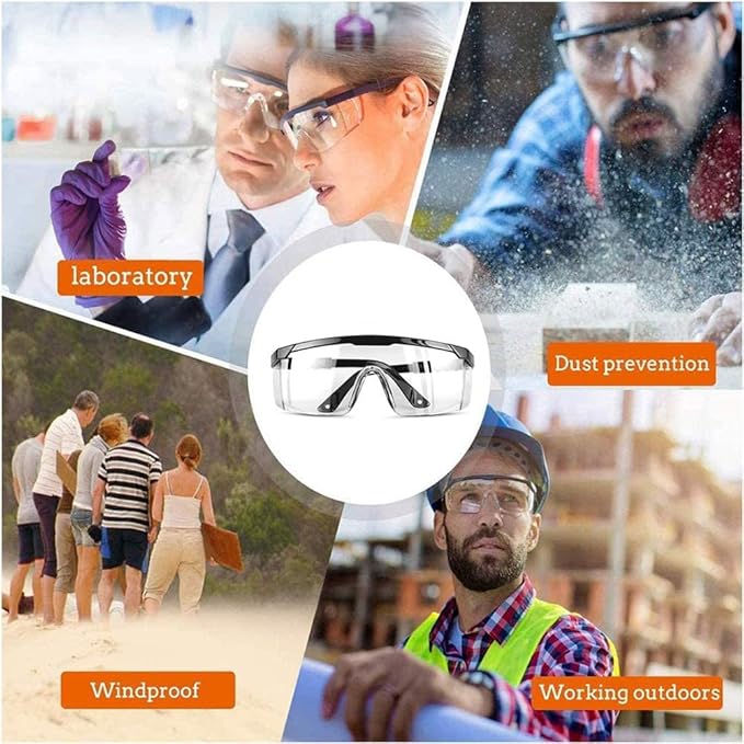 mozeeda Safety Glasses, Anti-fog Eye Protective Glasses Scratch Resistant Clear Wraparound Lenses Safety Goggles and No-Slip Grips, Adjustable Temples Lab Goggles