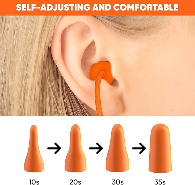 20 Pair Foam Ear Plugs with Cord - Soft & Comfortable Ear Protection - Disposable Ear Plugs Individually Wrapped with Noise Cancelling up to 32dB - Ideal for Sleeping Construction Shooting Sports