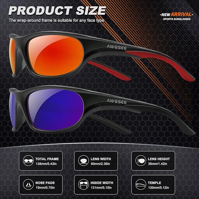 Polarized Sports Sunglasses for Men,TR90 Unbreakable Frame Sunglasses for Fishing Driving Cycling UV400 Protection