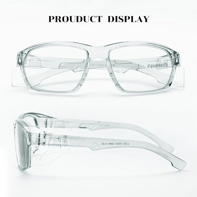 ProtectX Stylish Anti-Fog & Scratch-Resistant Safety Glasses, UV Protection Goggles, Anti-Impact Lightweight Glasses for Men＆Women Charcoal Clear