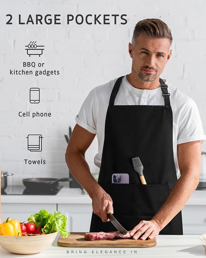 Syntus Chef Apron for Men Women Kitchen Cooking Apron with Pockets, Adjustable Bib Aprons Stain Resistant, 1 Pack
