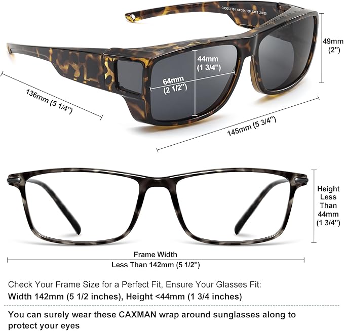 CAXMAN Fit Over Glasses Sunglasses Polarized Wrap Around Sunglasses with Side Window Shields for Full Protection