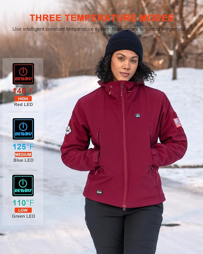 DEWBU Heated Jacket for Women with 12V Battery Pack Winter Outdoor Soft Shell Electric Heating Coat