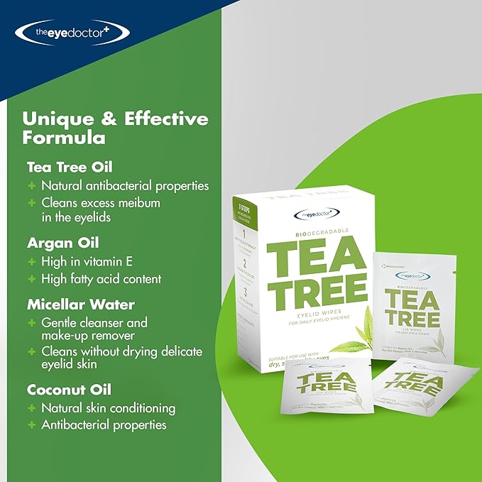 The Eye Doctor Tea Tree Oil Eyelid Wipes x20- - Eyelid Wipes For Blepharitis, MGD, Dry Eye & Demodex - Eyelid Cleanser - Lid Scrub For Eyes - Eyelid Scrub