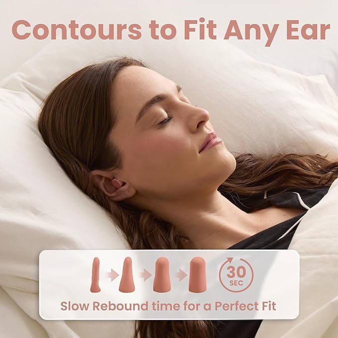 SnoozePlugs Ultra Soft Foam Earplugs for Sleeping, 60 Pairs Comfortable Foam Ear Plugs for Side Sleepers- 33db NRR Nightime Earplugs for Snore Blocking, Noise Canceling Sleep Noise Reduction