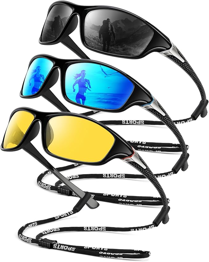 Polarized Sunglasses-Men Sports Sunglasses: Mens Sunglasses Polarized Running Sun Glasses Driving Fishing 3 Packs