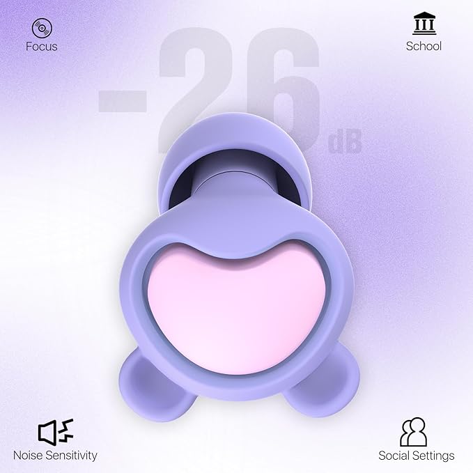Kids Ear Protection Kids Ear Plugs (6-12yrs) - Reusable Everyday Noise Relief for Child Adult with Small Ear Canal, for Focus, Anxiety, Stress, School, Home, Playtime –26 dB Noise Reduction Earplugs