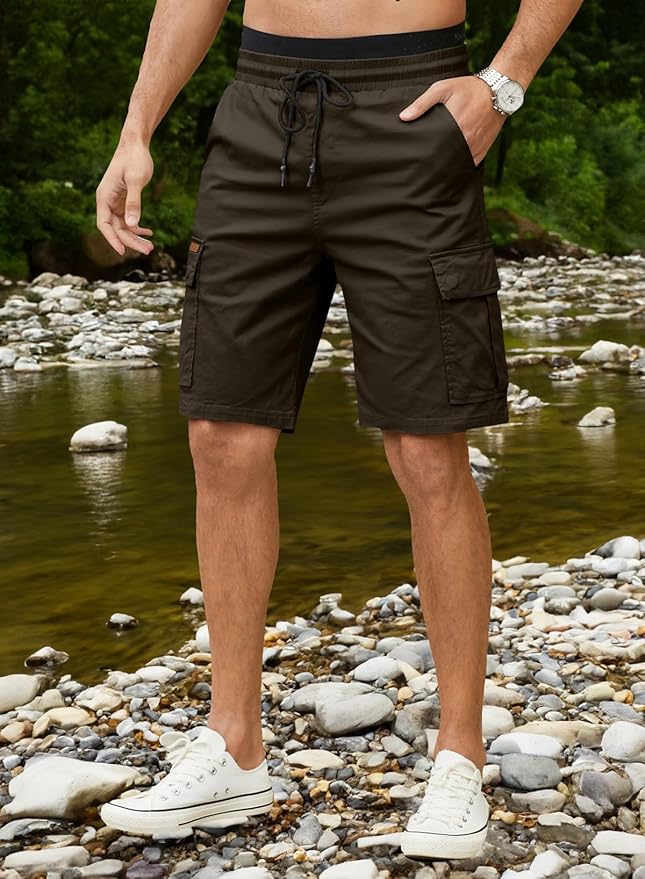 JMIERR Mens Casual Twill Cargo Shorts Cotton Drawstring Classic Cargo Stretch Short with 6 Pockets