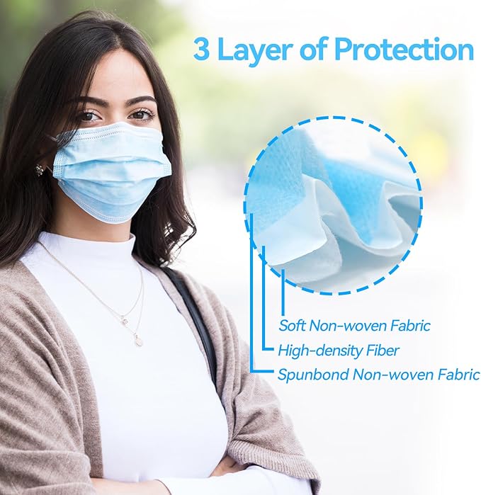 Jointown Disposable Face Mask - 3 Ply Filter Protection Face Masks, 50 Pack Blue