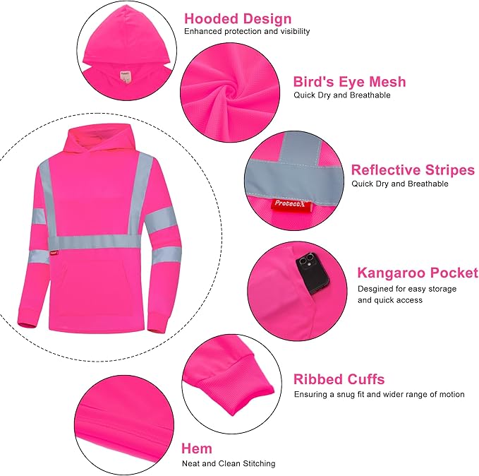 ProtectX High Visibility Long Sleeve Shirts Reflective Hi Vis Safety Shirt for Men Women Class 2-3 Construction Shirt 1 Pack
