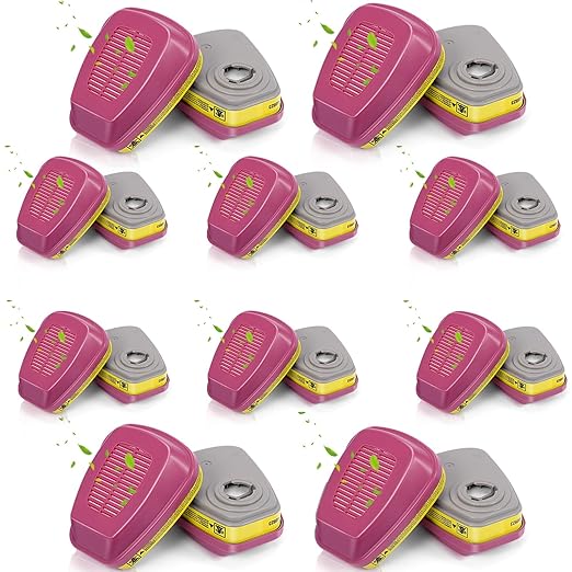 Respirator Filter(10 Pairs) - 60923 Respirator Cartridge for Respirator, Respirator Filter Compatible with 6000, 7000, FF-400 Series Respirator Against Acid Gases, Chemicals, Organic Vapors