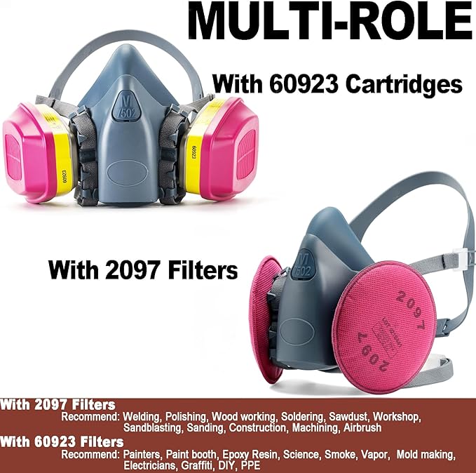RANKSING Reusable Respirator Mask 7502 with 2097 Filter and Cartridges Half Gas Mask for Painting,Spraying,Polising and More