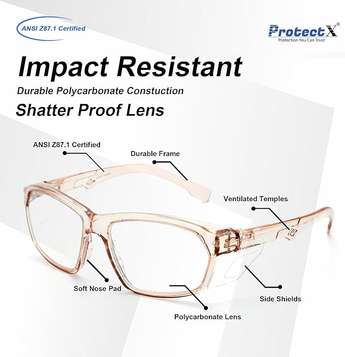 ProtectX Stylish Anti-Fog & Scratch-Resistant Safety Glasses, UV Protection Goggles, Anti-Impact Lightweight Glasses for Men＆Women Cold Brew Clear