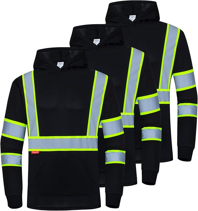 ProtectX Men's High Visibility Heavy Duty Long Sleeve Reflective Safety T-Shirts for Construction, Class 2-3 Type R