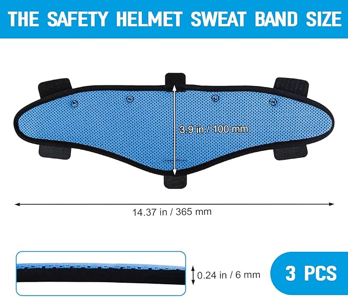 Hard Hat Sweatbands, Sweat Band for Safety Helmet, Washable Hard Hat Cooling Liner Accessories, Suspension Replacement for Hard Hats, Reusable Headband, Blue, 3 PCS