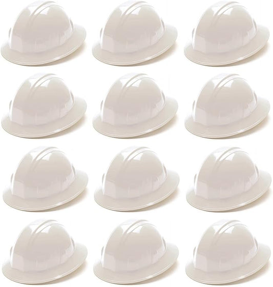 Pyramex HP24110 Full Brim Hard Hat 4-Point Ratchet Suspension, White (12-Pack)