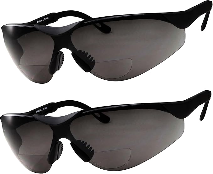 grinderPUNCH 2 Pairs Bifocal Safety Sunglasses Black Lens with Reading Corner - Fully Adjustable Arms