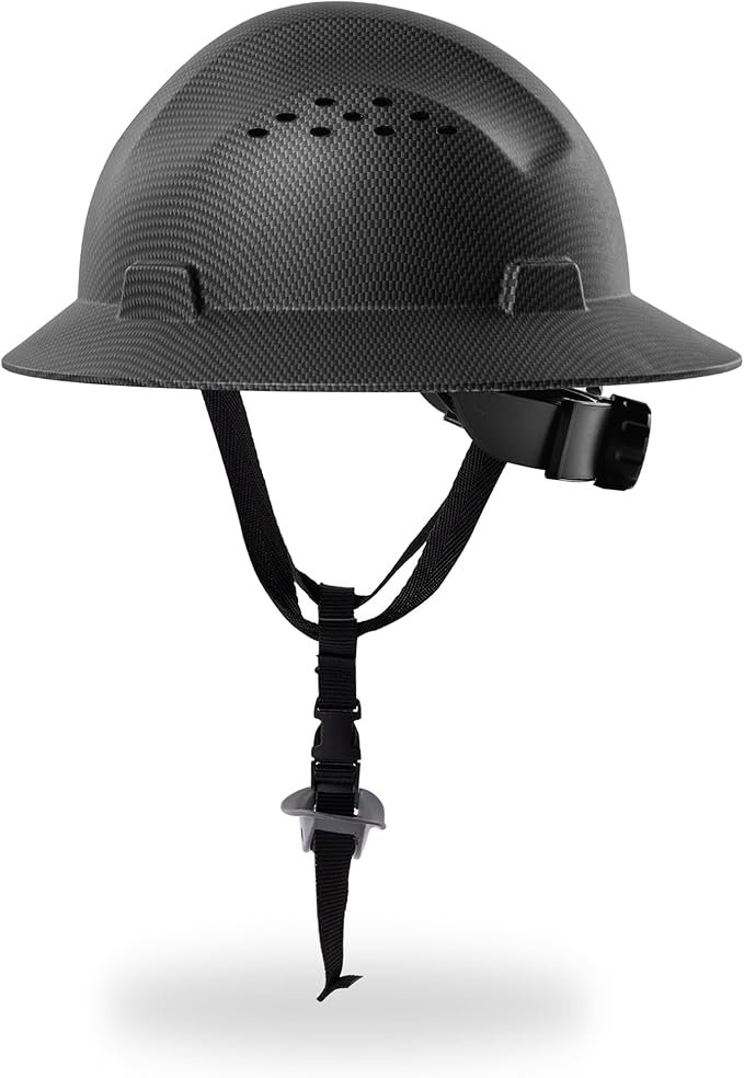 Carbon Fiber Design Full Brim Hard Hat, OSHA Approved Construction Hard Hats for Men, 4-Point Adjustable Suspension, ANSI Z89.1
