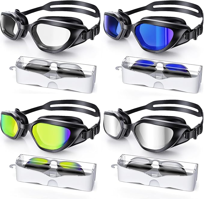 Swim Goggles, Unisex Adult Swimming Goggles Upgraded Anti Fog Anti UV No Leakage Wide View for Men Women Youth