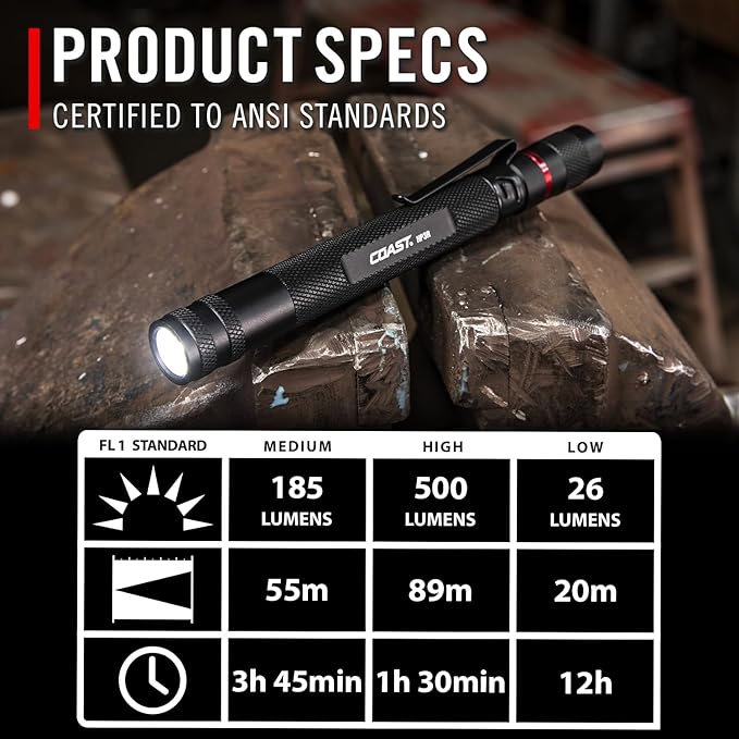 Coast HP3R 385 Lumen Rechargeable LED Penlight with Twist Focus, Red