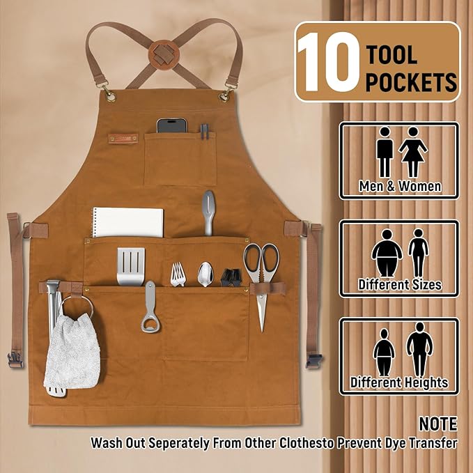 Professional Chef Apron, 100% Cotton Canvas, Perfect for Cooking, Grilling, BBQ, and Kitchen Work, Durable & Stylish