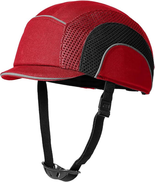 Lightweight Safety Bump Cap - Breathable Baseball Style Protective Hat with Reflective Stripes