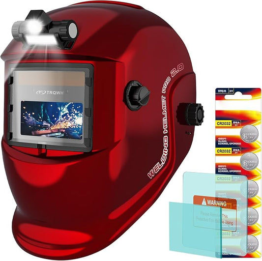 Welding Helmet with Light True Color Auto Darkening Welding Helmets for Men Solar Powered Welding Hood with 2 Arc Sensor Wide Shade 4/9-13 for TIG MIG ARC Cool Welder Mask (TRQ-HS03)