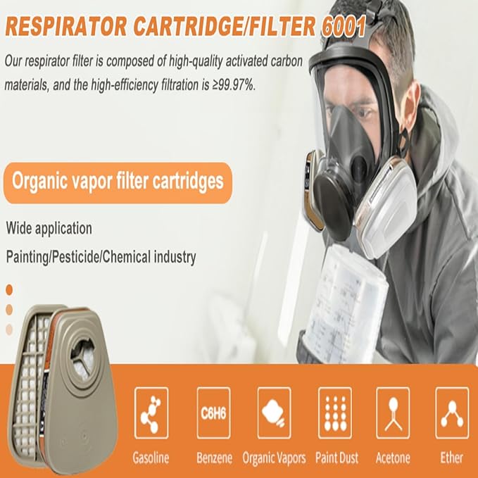 (5Pairs) 6001 Respirator Cartridge, 6001 Filters for Half and Full Respirator Against Gas/Organic Vapor/Chemical, Replaceable Filters Compatible with 6000, 7000, 4000 Series respirators